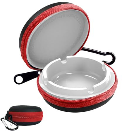 Taschenaschenbecher, Tragbarer Aschenbecher Metall-Aschenbecher mit Schlüsselring Geruchssicher & Tragbarer Aschenbecher (Rot Weiß)