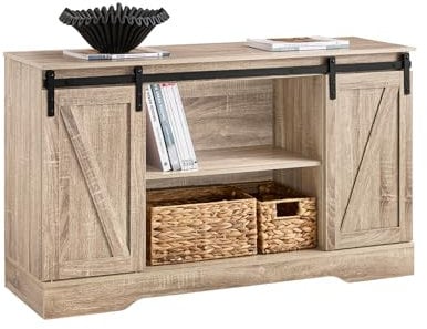 SoBuy Sideboard mit Schiebetüren Kommode Schrank Küchenschrank Flurschrank Beistellschrank Lowboard TV-Schrank Natur BHT ca. 120x70x39cm FSB60-E