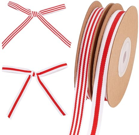 PH PandaHall 18.3m Nastro a Strisce Rosse e Bianche 2 Stili 10mm Nastri in Tessuto per Confezioni Regalo Albero di Natale Artigianato Cucito Casa Festa Decorazione di Nozze