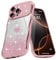 Teageo Cute Heart Pattern Curly Phone Case for iPhone 16 Pro Max, Wave Frame Glitter Case for Girls Women Aesthetic Bling Cover Shockproof Soft TPU Bumper for iPhone 16 Pro Max, Pink