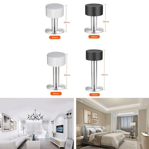 Sleek Stainless Steel Door Stop with Noise Reduction Features for Home or Office Use Without Drilling (White 60mm)