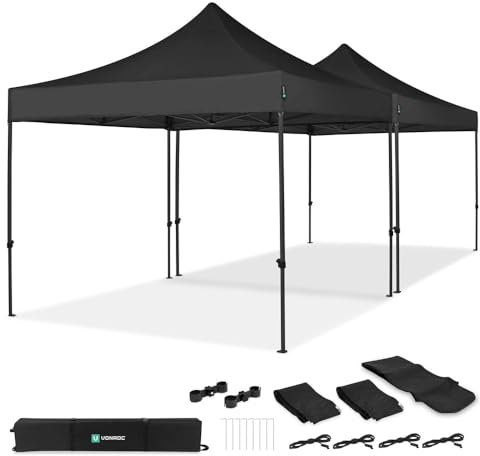Pavillon Easy-Up 3 x 3 m – Gartenzelt mit Stahlrahmen, wasserdichte Plane, UV-Schutz 50+, Transporttasche mit Rädern – modular und erweiterbar (6x3m, Schwarz)