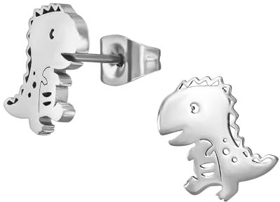 Bungsa Dino- Ohrstecker silber aus 316L Edelstahl für Kinder
