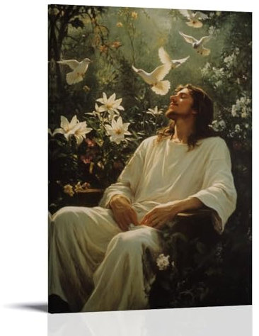 HHYXMJLL Christ Seated Among The Lilies, Children Asleep on His Lap As Doves Nest Above in The Trees Whispering with Peace. Stylish Wall Hanging Art - Decorative Poster Mural20x30inch(50x75cm)