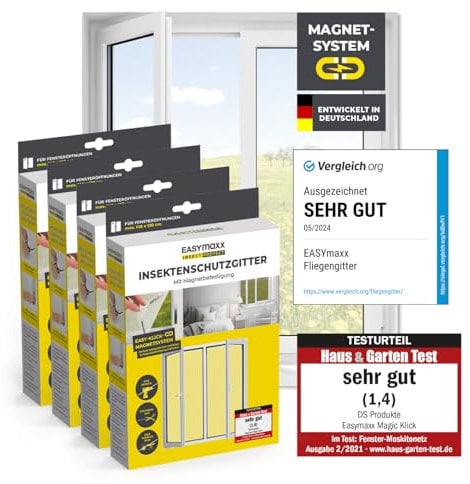 EASYmaxx Moustiquaire de fenêtre avec Fixation magnétique innovante | Moustiquaire jusqu'à 110x130 cm découpable Individuellement, Pas de perçage ni de vissage | Fixation avec 12 aimants [4 Pièces]