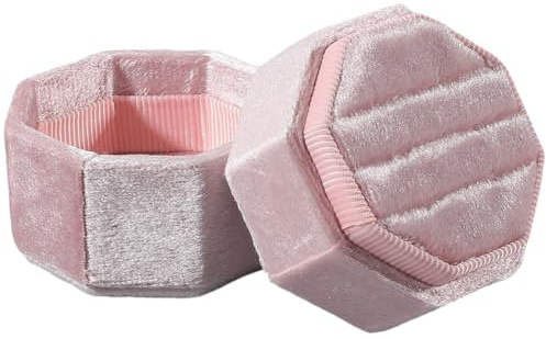 SOFPLATE 2 x 2 x 1.9 Zoll Rosa Ringbox Mit 3 Schlitzen Samtring Display Kunststoff Achteckig Elegant Klein Schmuck Geschenk Für Paare Andenken Organizer Aufbewahrungsbox Für Heiratsantrag Verlobung Ja