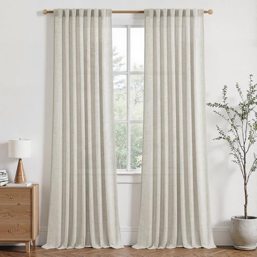 MRTREES Leinen Gardinen Landhausstil Halbtransparent Linen Curtains Living Room Vorhang Leinenoptik Kinderzimmer 2er Set H 245 x B 140 cm Wohnzimmer Vorhänge mit Verdeckten Schlaufen
