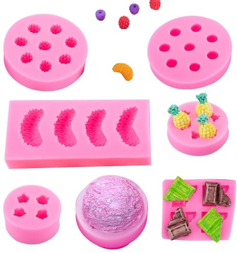 Moules pour Bougies en Forme de Fruits, 7 Moules de Fruits en Silicone 3D, Moule en Silicone de Bougie de Type Fruits, Moule à Gelée 3D, pour Bougies de Cire, Savon, Chocolat, Cupcakes