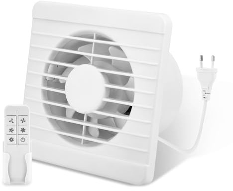 Extracteur d'air 100mm,Ventilateur Silencieux avec Clapet Anti Retour,5 Vitesses Ventilation,Télécommande,100m³/h,IPX4,pour Salle de Bain,WC,Cuisine, Buanderie,Garage,Cave,150X150mm