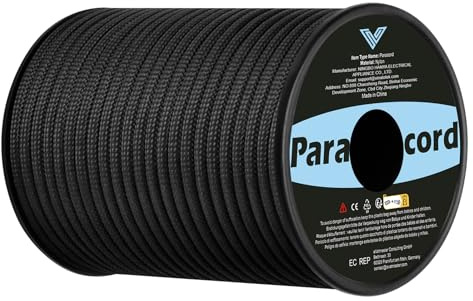 VINATO Paracord 4mm, 30m Paracord da Corda Nylon Anti-strappo Corde Paracadutismo 9 Fili Rope, Corda da Paracadute Corda Tattica per Campeggio, Sopravvivenza, attività all'aperto, Nero