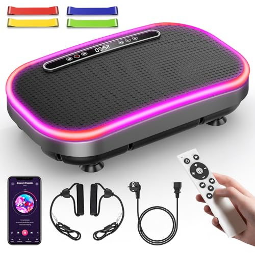 Plateforme Vibrante, Plateforme Vibrante Perte de Poids, 9 Modes Réglables, 1-120 Niveaux D’Intensité, Haut-Parleur Bluetooth Intégré, Télécommande, Écran LED, Capacité de Charge 150 kg