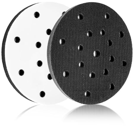 Yuiturt 2 Pcs Tampon de Ponçage Souple 17 Trous 150mm, Pad de Polissage, pour Plateau Ponceuse, Coussin d'Interface en Mousse Épaisse pour Disques Abrasifs, avec Isolation Acoustique