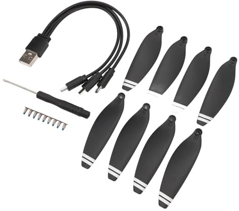 SENECESLI Drohnen-Propeller, Leichte, Stabile Flugblätter für E88 E58 RC-Drohne, 8 Stück, Leise Requisiten mit 3-in-1-Ladekabel für Drohnen-Enthusiasten
