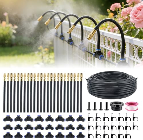 Bewässerungssystem Garten, 360° Rundum-Bewässerung, 24 verstellbaren Sprühdüsen, Automatische Garten Bewässerung Kit für Pflanzenbewässerung Garten und Balkontopfpflanzen im Freien (30m)