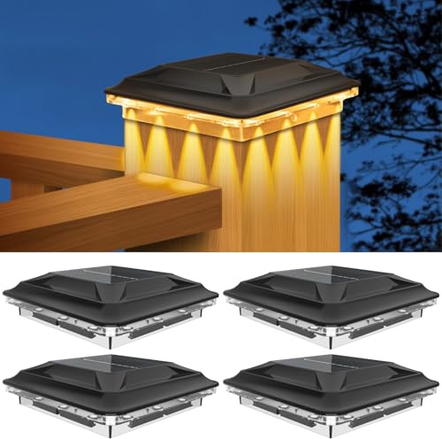 SenluKit 4 Stück Solar Pfostenleuchte, Verbesserte 3 Modi 16 LED Pfostenkappe Solar, Wasserfest Solarlampe für 9x9 10x10 cm Holz/Vinyl Pfosten Garten Terrasse Zaun(Warmweiß Kaltweiß Neutralweiß)
