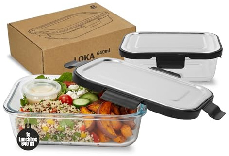 Vorratsdose 640 ml Borosilikatglas - auslaufsichere Meal Prep Box Schwarz | hitzebeständig, 4-fach Clip, Deckel, Meal Prep, Mikrowelle, Gefrierschrank, stapelbar, robust