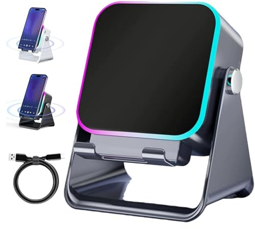 Wireless Induction Audio Speaker Stand, 5-in-1 Wireless Induction Bluetooth Speaker with Adjustable Phone Stand, Multifunctional Wireless Speaker Ambient Light, Inductive Desktop Stand (Black)