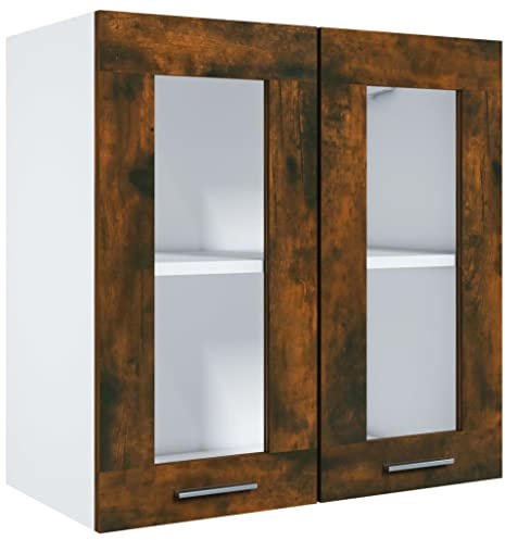 Hothingwell Hängeschrank für die Küche, Holz, 60 x 31 x 60 cm | 2 Glastüren, 2 Fächer, Aufbewahrung für Schüsseln, Teller, Töpfe, leicht zu reinigen, feuchtes Tuch