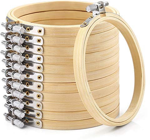 Caydo 12 Stück Stickrahmen 10cm Mini Bambus Stickrahmen Holz Rund Klein Ring für Weihnachtsdekoration, DIY Kunsthandwerk