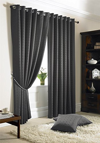 Alan Symonds Madison Eyelet Jacquard Curtains Fully Lined Ring Top, Charcoal, 66 x 90