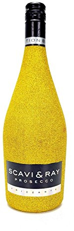 Scavi & Ray Prosecco Frizzante 0,75l (10,5% Vol) - Bling Bling Glitzer Glitzerflasche Flaschenveredelung für besondere Anlässe - Gold -[Enthält Sulfite]