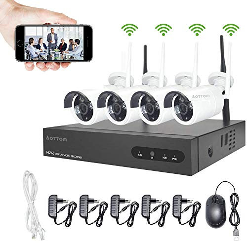 8CH 720P WLAN Überwachungskamera Set, 8CH NVR Kit mit 4 Außen 720P Sicherheitskamera ohne Festplatte, IP Kamera Outdoor, Beweungsmelder, 30m IR Nachtsicht, IP 66 Wasserdicht, kostenlos App