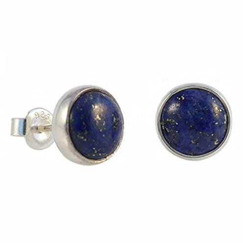 ECHMECK Handgefertigte Sterling Silber 925 Runde Stein Ohrstecker mit 9mm Blauem Lapislazuli für Frauen und Männer