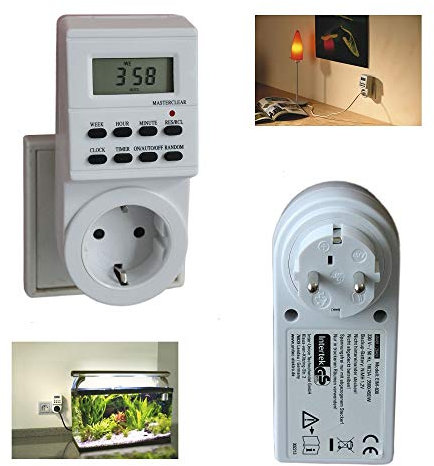Digitale 12/ 24h Zeitschaltuhr mit LCD-Display Wochenzeitschaltuhr Schaltuhr mit Zufallsschaltung und 10 konfigurierbare Programme