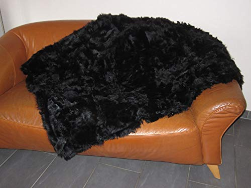Felltrade Echte Öko Merino Schaffell Lammfell Patchwork Wohndecke Sofadecke, schwarz, 170 x 200 cm
