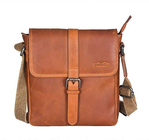 SPARWELL • Unisex Cross Body Bag aus hochwertigem Leder SW3012 (Cognac)