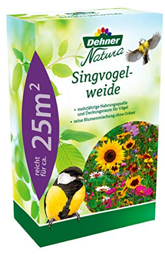 Dehner Natura Premium Saatgut Singvogelweide, Blumenmischung mehrjährig, natürliche Nahrungsquelle für Singvögel/Wildvögel, 0.25 kg, für ca. 25 qm