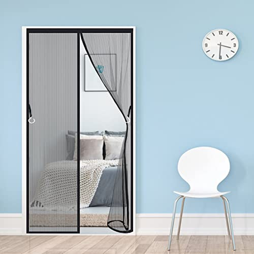 AMZERO Moustiquaire sur Mesure de Porte, 80x220cm Moustiquaire pour FenêTre Anti Insecte Mouche Moustique Fermeture Automatique pour Couloirs Portes Patio, Noir A