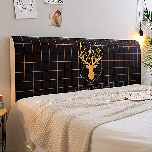 FANSU Bett Kopfteil Bezug Hussen, Elch Drucken Staubdicht Bettkopfteil Hussen Elastische Dehnbare All-Inclusive Staubdichte Abdeckung für Schlafzimmer Bett Dekor (Gitter,180cm)