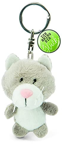 NICI 47529 Schlüsselanhänger graue Katze Plüsch 7cm Ich Bring dir Glück, Grau/Weiß