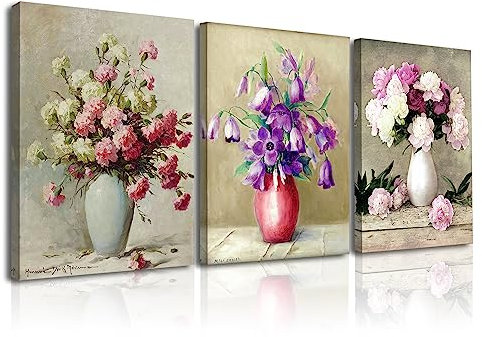 Piy Painting Impressions Giclées sur Toile Aquarelle de Fleurs Lumineuses Toile Peinture Art Décor Poster Image, Art Mural Romantique Plante Fleurs, Décoration Murale avec Cadre(3 Pièces, 30x40CM)