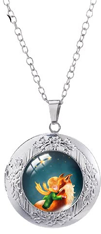 Halskette mit Medaillon Der kleine Prinz mit Fuchs, Foto-Anhänger, runde Glaskuppel, Bild, Schmuck, handgefertigte Geschenke, Edelstahl