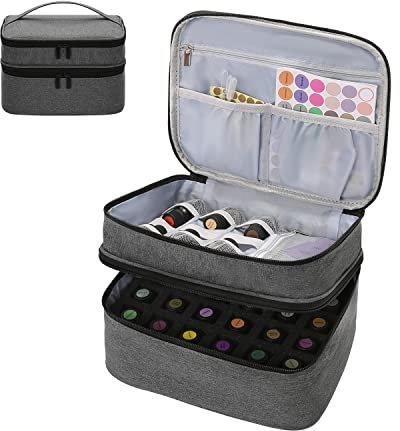 KGMCARE Ätherisches Öl Tasche für 30 Flaschen (5 ml - 15 ml), Doppelschichtbeutel Ätherische Öle Organizer Ätherische Öle Aufbewahrung Reise Lagerung Tragetasche für Ätherisches Öl und Zubehör (Grau)