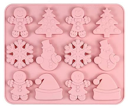 Christmas Chocolate Moulds Silicone Fondant Mould Xmas Tree Snowman Snowflake Gingerbread Star Man Molds Ice Cube Tray Candy Cookies Dessert Baking Mold for Cake Decorating Sugarcraft DIY