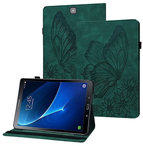 Rostsant Funda Samsung Tab S2 9.7 Pulgada Caso de Cuero PU Farfalla Mariposa en Relieve Titular de Pluma Estuche Protector Tableta para Samsung Galaxy Tab S2 9.7 SM-T810/T815/T813/T819 - Verde Oscuro