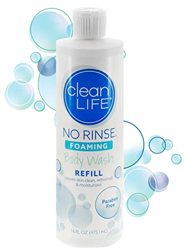 No-Rinse Foaming Body Wash, 16 fl Oz Refill Waterless, Rinse Free Foam Cleanser Leaves Skin Clean and Moisturized - Effective Perineal Wash Providing Cleansing Foam for Elderly, Adults, Camping