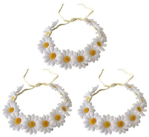 3Pcs Einstellbare weiße Sonnenblume Stirnband Daisy Floral Krone Kranz Strand Festival Party Hochzeit Hippie Kostüm Haar Seil