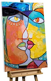 KunstLoft Leinwandbild | 100% HANDGEMALT | 75x100cm | Gemälde 'Face to Face' | Gesicht | Bunt | Wandbild Wohnzimmer