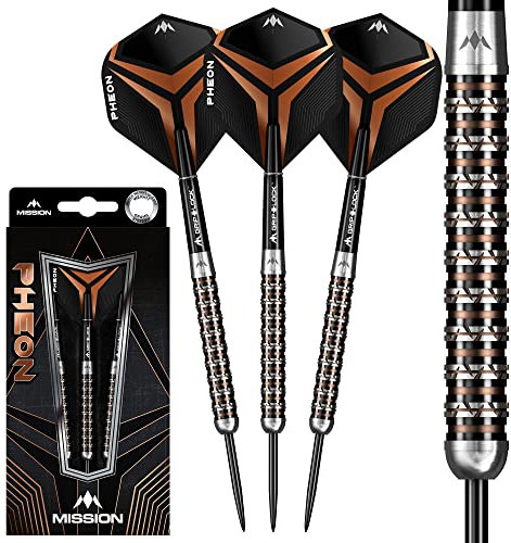 Mission darts d1600 pheon | dartpfeile-set mit premium 90% wolfram schwarz und bronzefarbener elektrobeschichtetem schaft und stahlspitze, 22 g