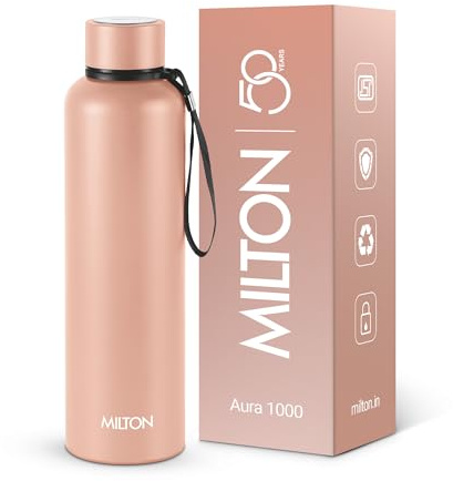 Milton Insulated Water Bottle 34 oz (1000 ml) Stainless Steel Double Walled Vacuum Flask Hot and Cold Drinks, Leak Proof Simple Screw Lid, Office, Gym, Aura 1000 Beige
