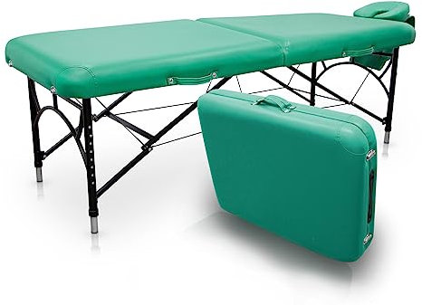 QUIRUMED Easy Force klappbare Massageliege aus Aluminium, Farbe Grün, Massageliege, Kunstleder, hochdichte Polsterung, höhenverstellbar, leicht, bis zu 210 kg