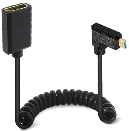 Kework 4ft HDMI 8K Extender Coiled Cable, 90 Degree Left Angle Micro HDMI 8K Male to HDMI 8K Female Extension Adapter Shield Cable, Micro HDMI 2.1 to HDMI 2.1 Version Spiral Spring Cord, 8K@60HZ