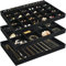 ProCase Schmucktabletts Organizer, 3-teiliges Set Schmuckeinsatz für Schubladen, Schmucktablett Stapelbar Schmuck Organizer Schublade für Ohrstecker, Ohrringe, Armbänder, Ringe, Uhren -Ganz Schwarz