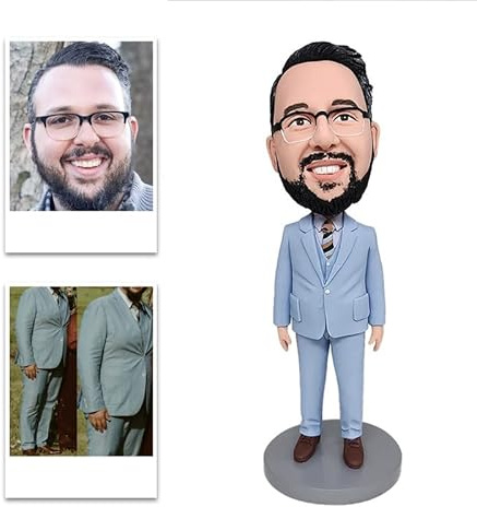 mydedor Figurines personnalisées en Costume Bleu pour Homme, poupées à tête branlante, Cadeau d'anniversaire