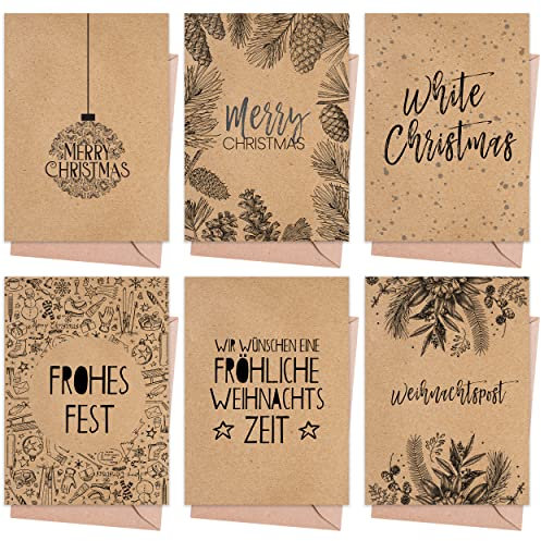 Weihnachtskarten mit Umschlag Set (12 Stück) - A6 Klappkarten für Weihnachten - Christmas Postkarte mit Umschlägen für deine Weihnachtsgrüße - Coole Weihnachtspostkarten mit und ohne Sprüche