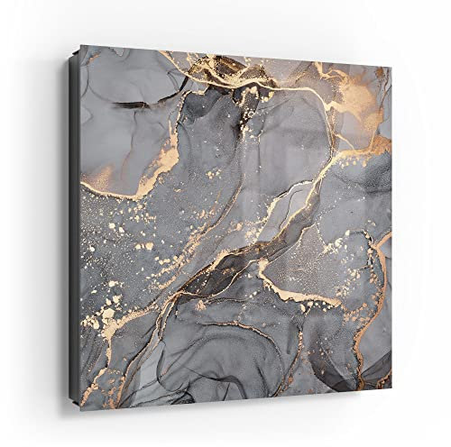 DEQORI Schlüsselkasten schwarz | 30x30 cm | Motiv Elegantes Marmormuster | Glas & Metall Schlüssel-Box | Schlüsselschrank mit 50 Haken + 2 Magnete | Moderne Box magnetisch & beschreibbar